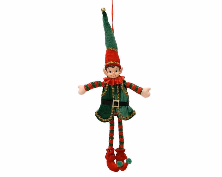 Kersthanger elf figuur groen/rood, Hoogte: 39 cm