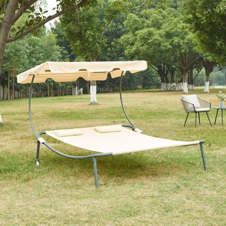 casa.pro Zonnebed Avigliano met zonnedak en stalen frame, beige, B: 173 cm, D: 200 cm, H: 146 cm