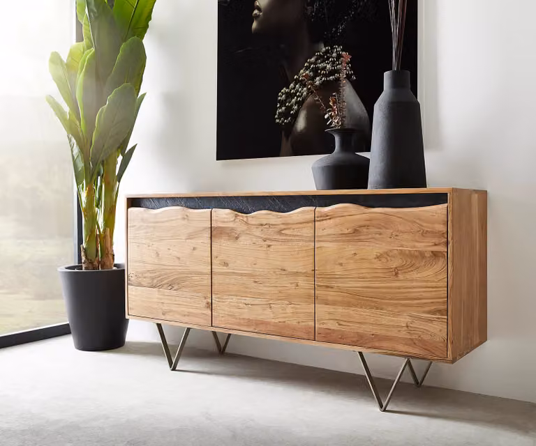 DELIFE Dressoir Stonegrace Acacia Natuur Bruin met 3 deuren B: 147 cm, D: 45 cm, H: 75 cm