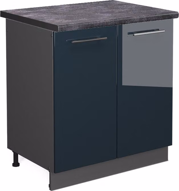 Vicco Fame-Line Wastafelkast Donkerblauw hoogglans met Antraciet wastafel, 80 cm, Model 48806