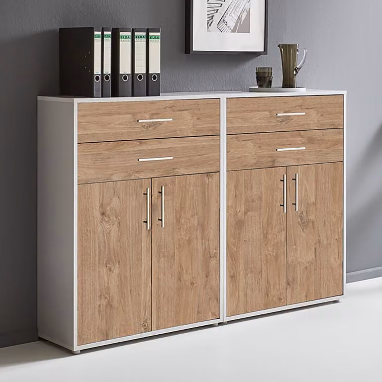 home24 Kastenset 2-delig Sanremo grijs/eikenhout B H 85 x B 114 x D 33 cm