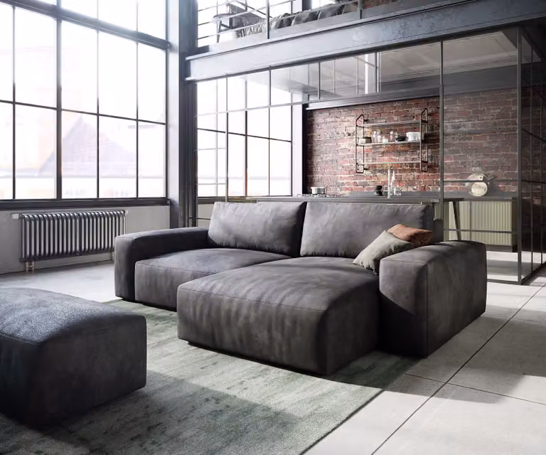 DELIFE Hoeksofa Lanzo Antraciet Kunstleer B/D/H: 233 x 155 x 103 cm met Hocker