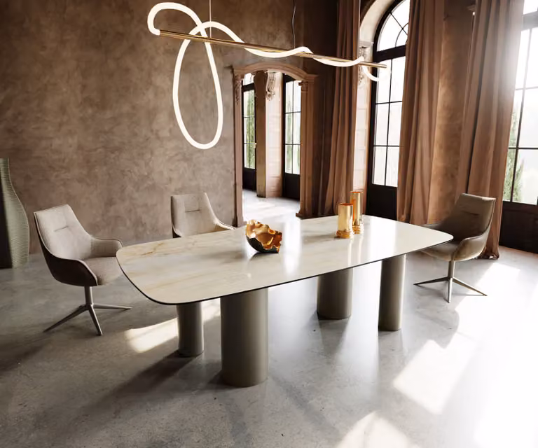 DELIFE Edge Boot Eetkamertafel met Keramisch Blad en Metaal Effect, Onice Oro, B/D/H: 240 x 120 x 75 cm