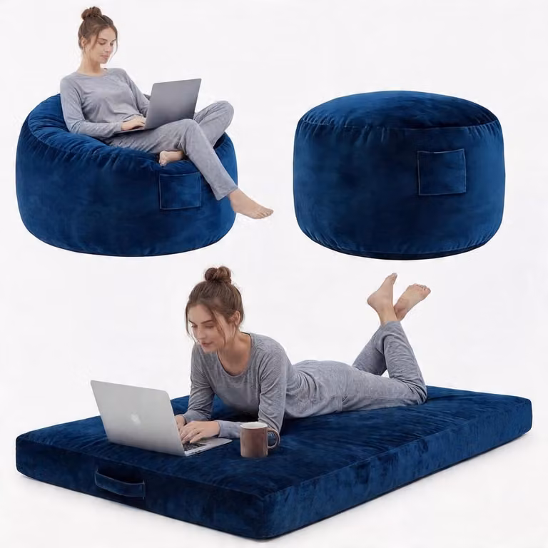 Reuze 3-in-1 Zitzak en Slaapbank XL met Traagschuim en Wasbare Flanellen Hoes - Blauw