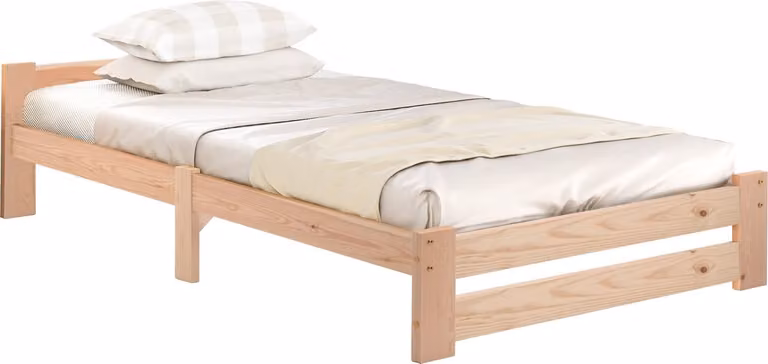 SONNENH Massief houten futonbed met hoofdeinde en lattenbodem, naturel, B/D: 90 x 200 cm