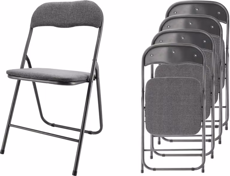 Set van 4 grijze inklapbare klapstoelen tot 100 kg