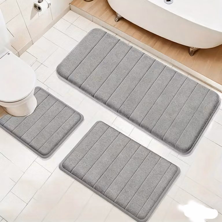 SnelShoppen 3-delige Badmat Set, Antislip en Absorberend, Licht Grijs