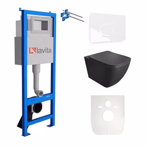 Lavita complete toiletset ONIL zwart met LAV 101 voorwandelement en LAV 200.3.1 bedieningspaneel wit