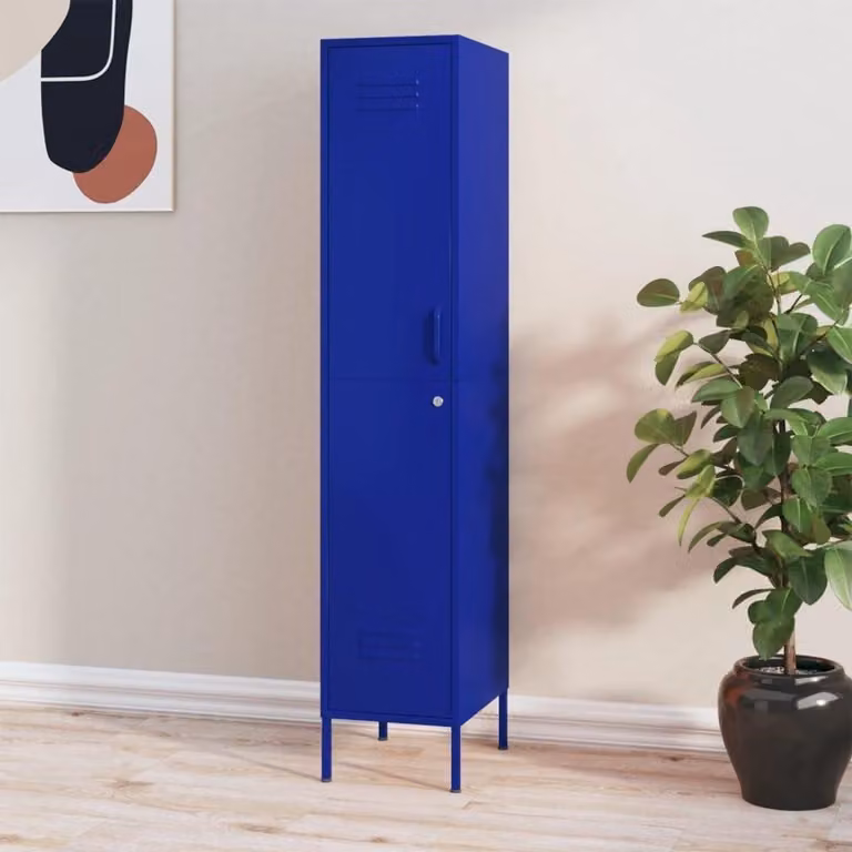 Marineblauwe stalen archiefkast met verstelbare planken, H x B x D: 180 x 35 x 46 cm