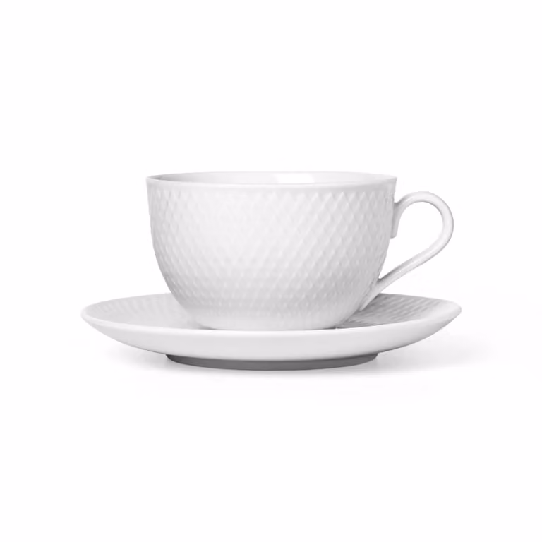 Lyngby Porcelæn Rhombe theekop met schotel Wit