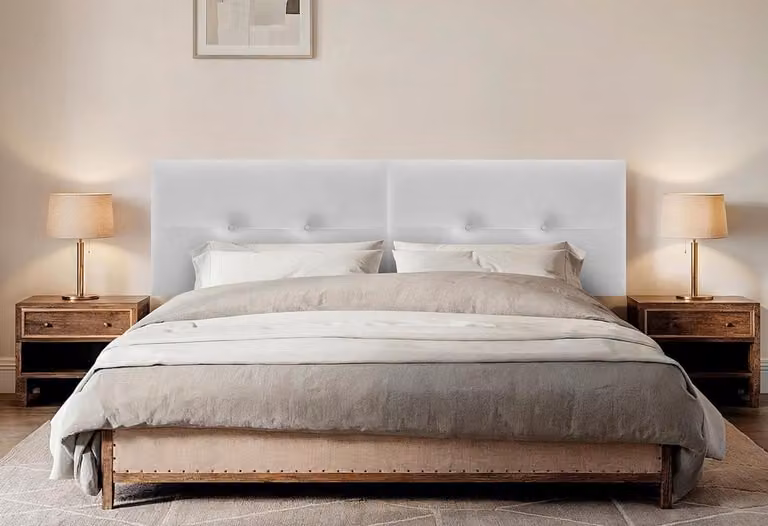 Gestoffeerd bedhoofdeinde met knopen in vlekwerende fluweelstof - Wit - B: 180 cm, H: 105 cm