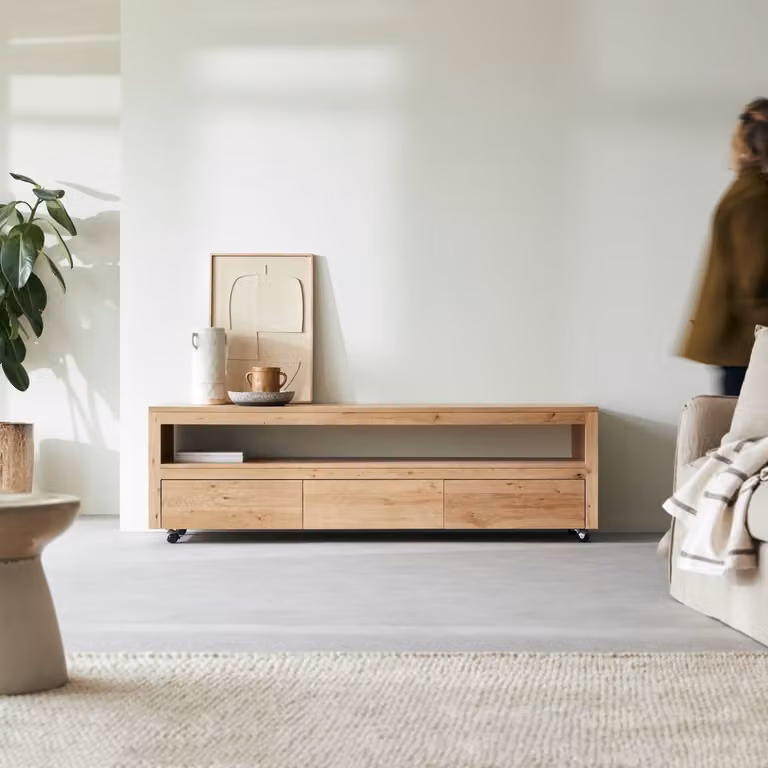 Tikamoon Anoa tv-meubel van massief eikenhout - Naturel/Bruin - B: 180 cm, D: 45 cm, H: 55 cm