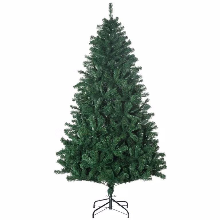 HOMCOM Kunstkerstboom met bessen en metalen voet, Groen, Hoogte: 180 cm