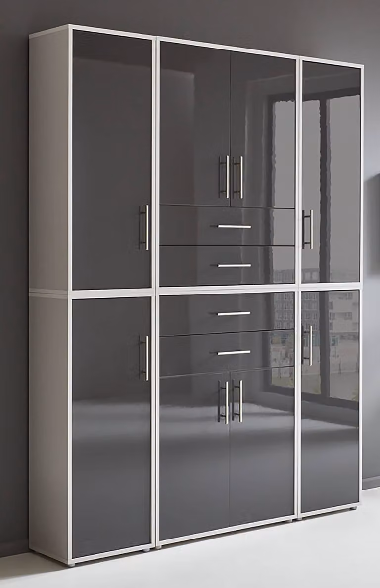 home24 Kastenset 6-delig Set A in grijs en antraciet hoogglans, B/D/H: 114 x 33 x 85 cm