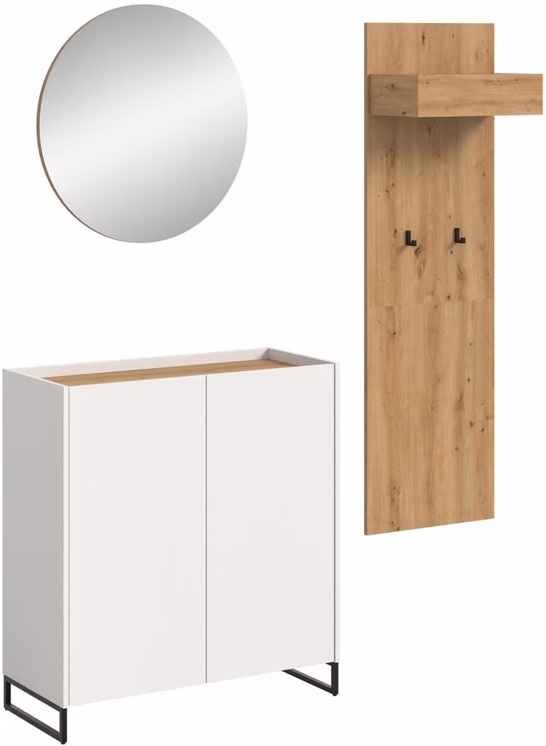 Garderobecombinatie met spiegel - 3-delige opbergoplossing voor de hal - B/D/H: 197 x 32 x 175 cm