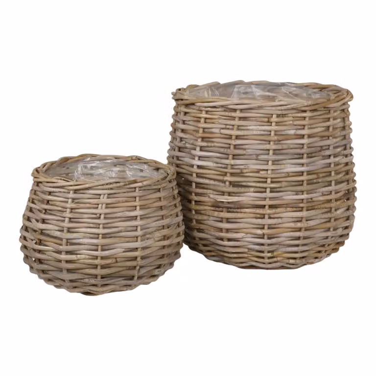 QUVIO Set van 2 Rattan Plantenmanden - Naturel - Open Weave