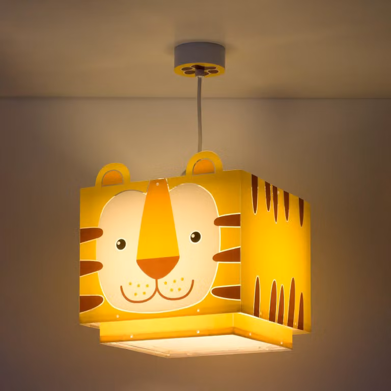 Dalber Little Tiger hanglamp voor de kinderkamer, geel/oranje, kunststof, dimbaar