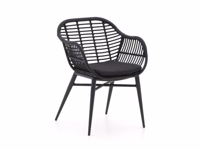 Intenso Azora Dining tuinstoel met armleuningen, zwart polyrattan en aluminium onderstel