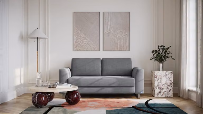 BRUNO slaapbank in donkergrijs met massief houten frame en boxspringcomfort, 140 cm