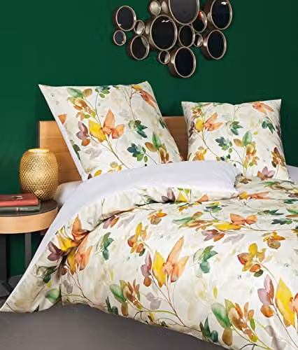 Janine Mako Satijnen Beddengoed Set Herfstbladeren 135x200 cm met Kussensloop 80x80 cm