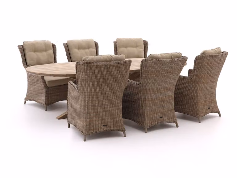 Intenso Furniture Diningset voor 6 personen, 7-delige ovale tuinset van teakhout in bruin en beige