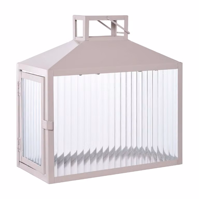 Nest of Nora Lantaarn windlicht voor kaarsen - Metaal en glas - Beige/Grijs