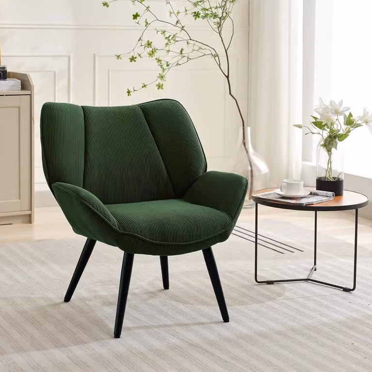 HOERFURIY Moderne accentstoel van corduroy – Gestoffeerde loungefauteuil met metalen poten – Groen
