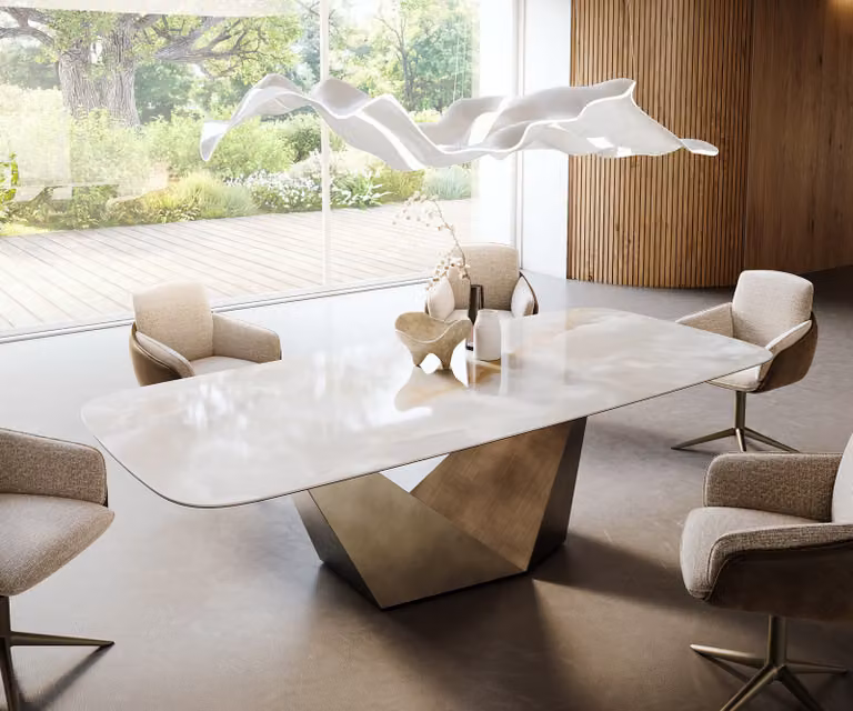 DELIFE Eetkamertafel Edge Boot Keramiek Iris FMG Onice Grigio Prisma Metallic Goud B/D/H: 270 x 120 x 76 cm