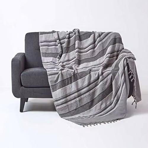 Homescapes Sprei Stripes Grijs Gestreept van Puur Katoen 230 x 255 cm