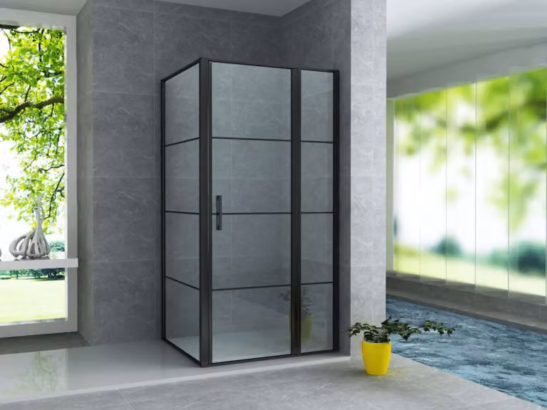 Aloni douchecabine met schuifdeur, vast element en zijwand, zwart mat, B: 90 cm, D: 140 cm, H: 200 cm