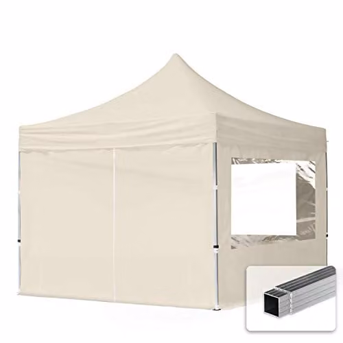 Toolport Vouwpaviljoen Partytent met 4 zijdelen, 3x3m, Aluminium frame, Crème