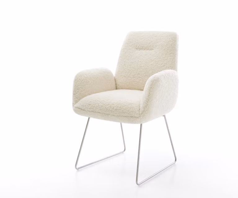 DELIFE Eetkamerstoel Zoa-Flex beige boucle met roestvrij stalen onderstel