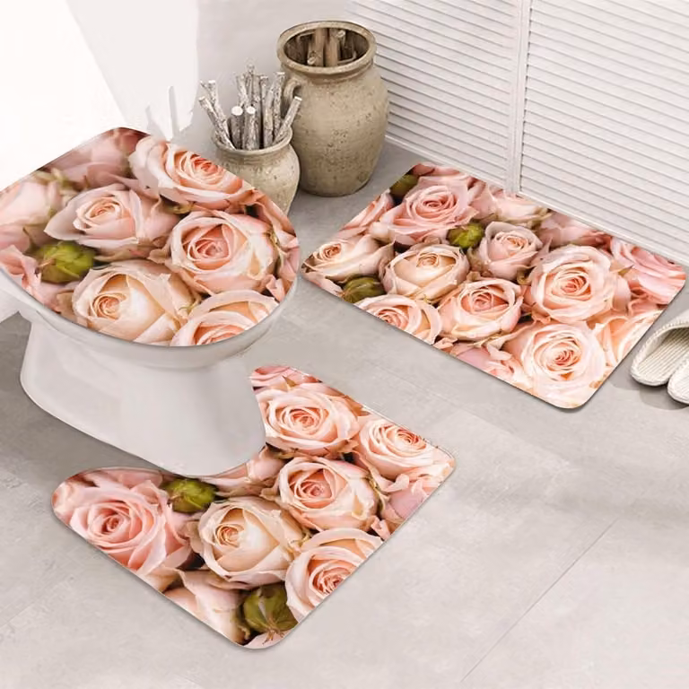 Zwarte 3-delige badmat set voor extra comfort in de badkamer