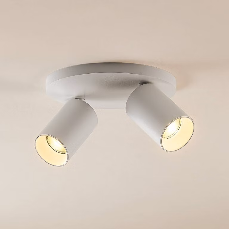 Arcchio Brinja moderne plafondspot voor de gang, wit, 2-lamps, GU10, dimbaar, aluminium, Ø 6 cm