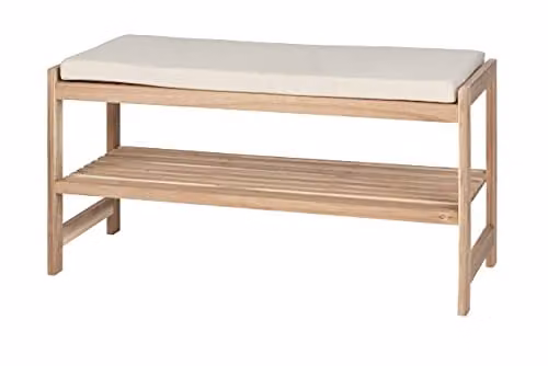 WENKO Schoenenbank Acina met zitkussen, Bruin, Acaciahout, B/D/H: 90 x 45 x 34 cm