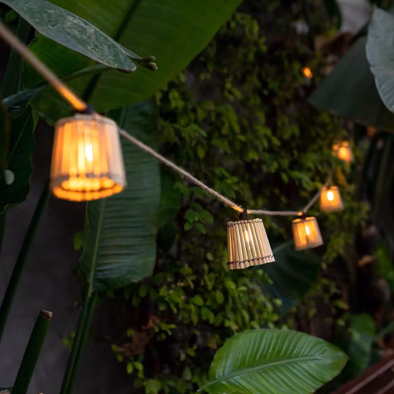 Newgarden Okinawa lichtketting met 10 LED-lampen, Bamboe, Warm wit licht