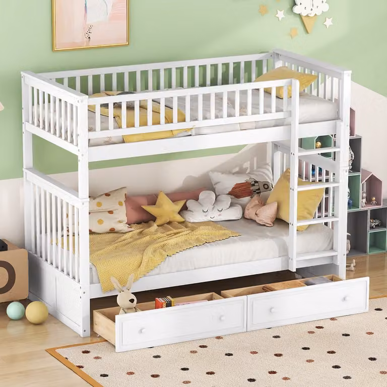 SONNENH Etagenbed voor kinderen met lades, Wit, B/D/H: 90 x 200 cm