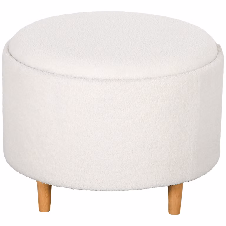 HOMCOM Teddyfleece Poef met Verborgen Opbergruimte en Omkeerbaar Deksel, Wit, B/D/H: 56 x 56 x 42 cm