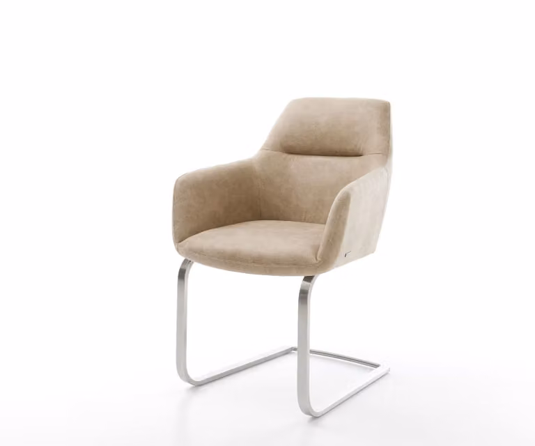 DELIFE Pejo-Flex moderne eetkamerstoel in beige microvelours met zilverkleurig onderstel