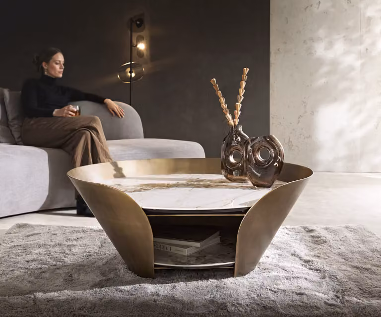 DELIFE Salontafel Skafi Keramiek Minas Melange Metallic Goud B: 100 cm, D: 41 cm, H: 51 cm