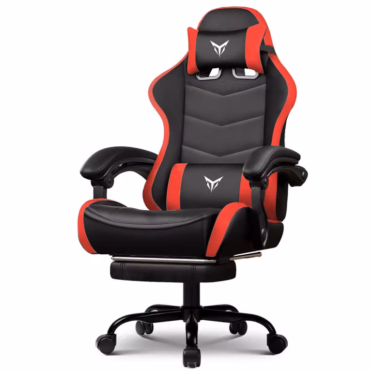 GTPLAYER Ergonomische Gaming Stoel met Voetsteun, Verstelbare Hoofdsteun en Lendensteun, Rood
