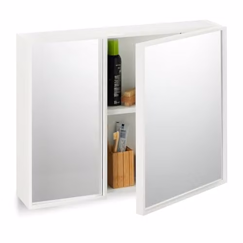 Relaxdays Spiegelkast voor de badkamer met 2 glazen deuren, wit-zilver, H x B x D: 50 x 65 x 15,5 cm
