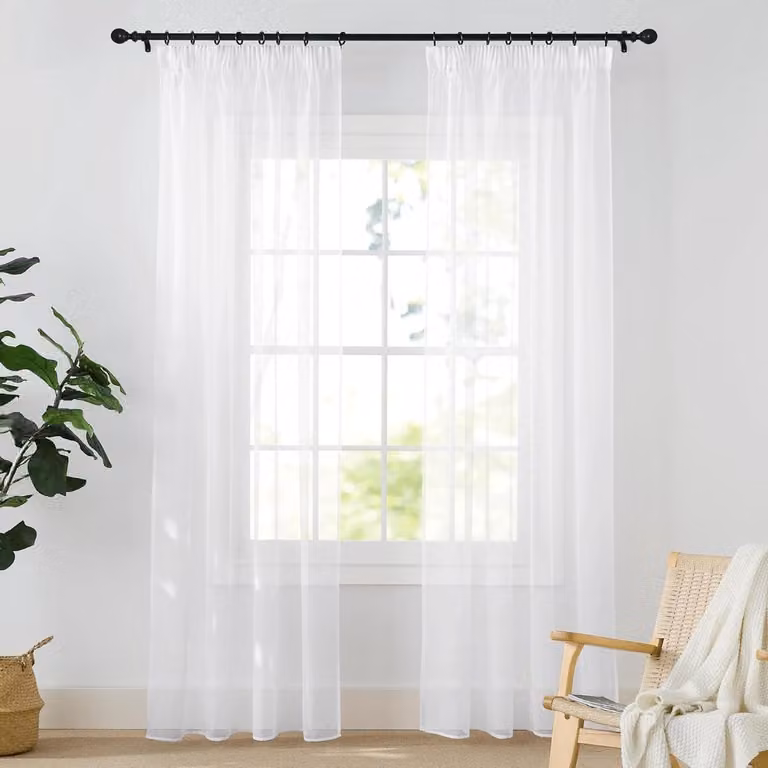 Witte transparante vitrage panelen voor je woonkamer met meerdere ophangmethoden, 140 x 200 cm