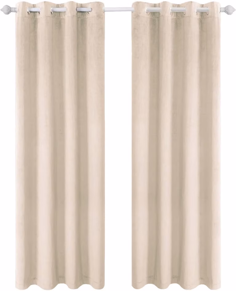 Set van 2 Verduisterende Fluwelen Gordijnen met Kant, Thermisch, Beige Wit, B/D/H: 140 x 160 cm