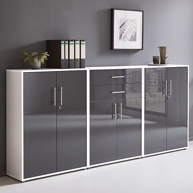 home24 Kastenset 3-delig C, modern wit/antracietkleurig/wit, B: 85 cm, H: 114 cm, D: 33 cm