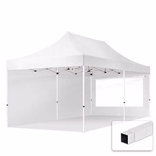 TOOLPORT Easy Up Partytent met 2 zijwanden en panoramavensters, Wit, 3 x 6 m