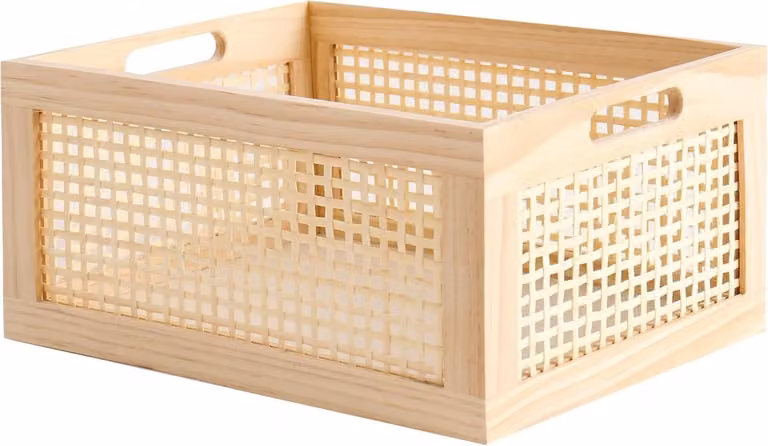 SnelShoppen Rectangulaire Opberg- en Decoratiemand van Bamboe en Hout in Aardetinten voor Kinderen