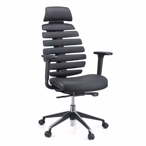 hjh OFFICE 714560 Ergo LINE II PRO professionele bureaustoel met hoofdsteun, zwart leer, ergonomische draaistoel