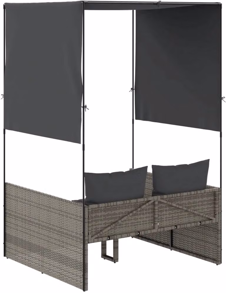 Dubbele ligstoel voor de tuin met luifel, grijs, B/D/H: 118 x 110 x 187 cm