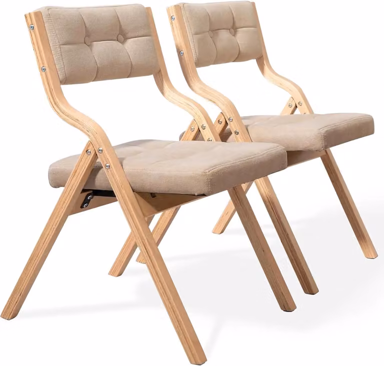 Seth Select Houten Klapstoel met Gestoffeerd Kussen, Set van 2, Beige